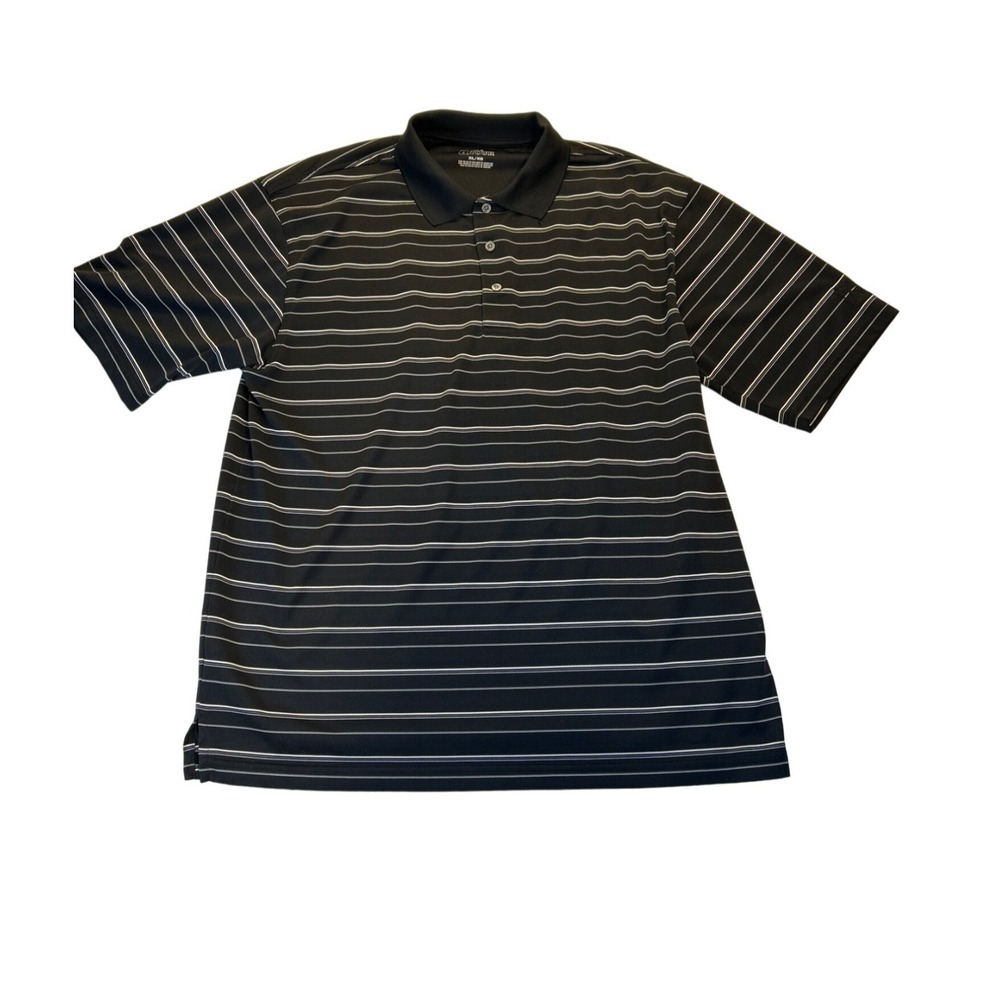 PGA Tour Shirt Mens XL Black Stripe Golf Short Sleeve